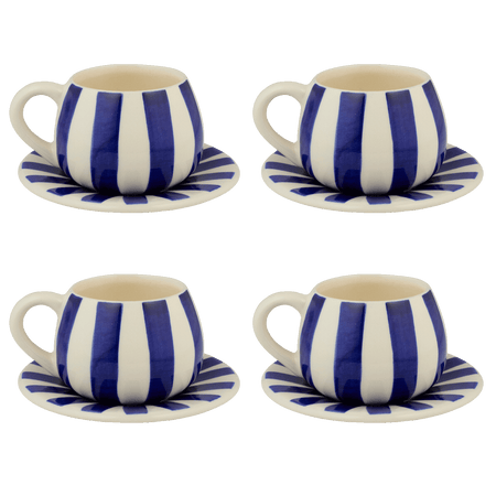 Navy Blue Stripes Coffee Cup & Saucers (Set of 4)
