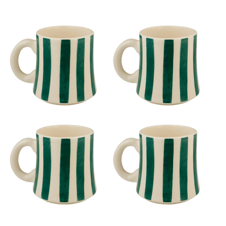 Green Stripes Mugs (Set of 4)
