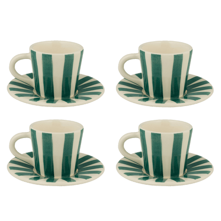 Green Stripes Espresso Cup & Saucers (Set of 4)