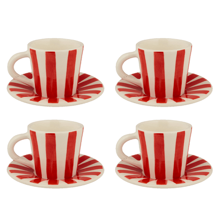 Red Stripes Espresso Cup & Saucers (Set of 4)