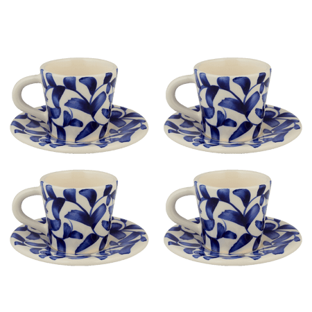 Navy Blue Scroll Espresso Cup & Saucers (Set of 4)
