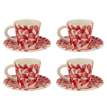 Red Scroll Espresso Cup & Saucers (Set of 4)