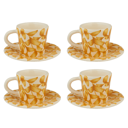 Yellow Scroll Espresso Cup & Saucers (Set of 4)