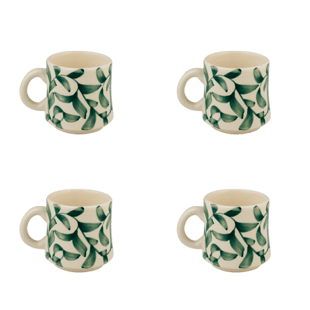 Small Green Scroll Mugs (Set of 4)