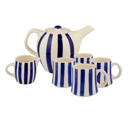 Navy Blue Stripes Tea Set (6 Piece)
