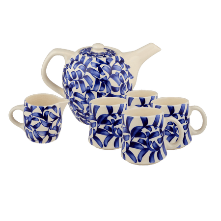 Navy Blue Scroll Tea Set (6 Piece)