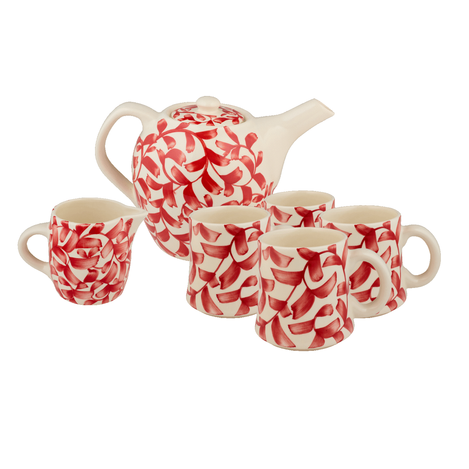 Red Scroll Tea Set (6 Piece)