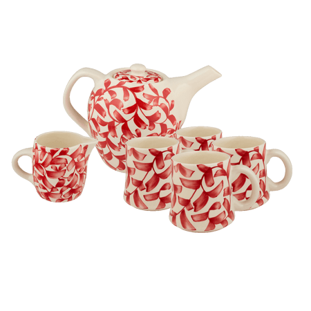 Red Scroll Tea Set (6 Piece)