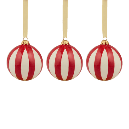 Red Stripes Christmas Baubles (Set of 3)