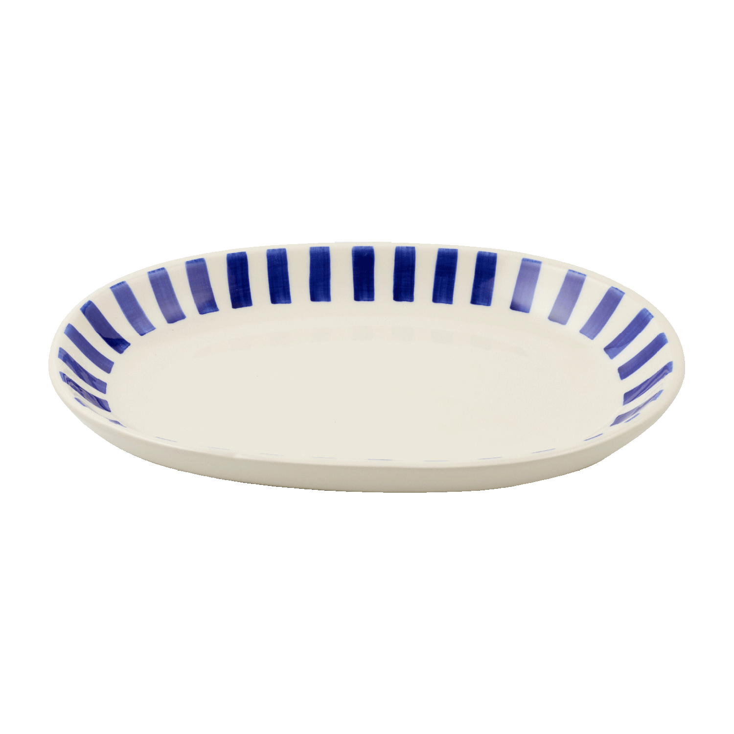Small Navy Blue Stripes Oval Platter