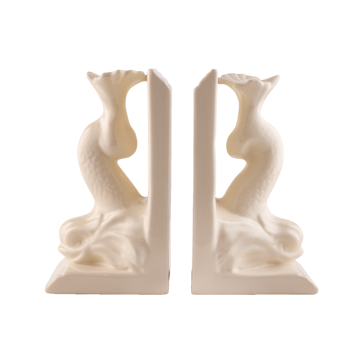 Pair of Cream Dolphin Bookends