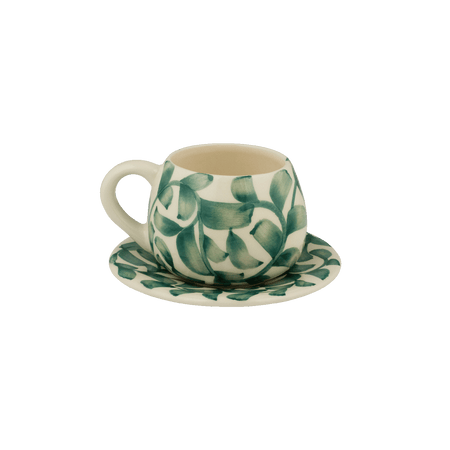 Green Scroll Coffee Cup & Saucer
