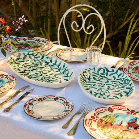 Green Scroll Serving Platters (Set of 2)