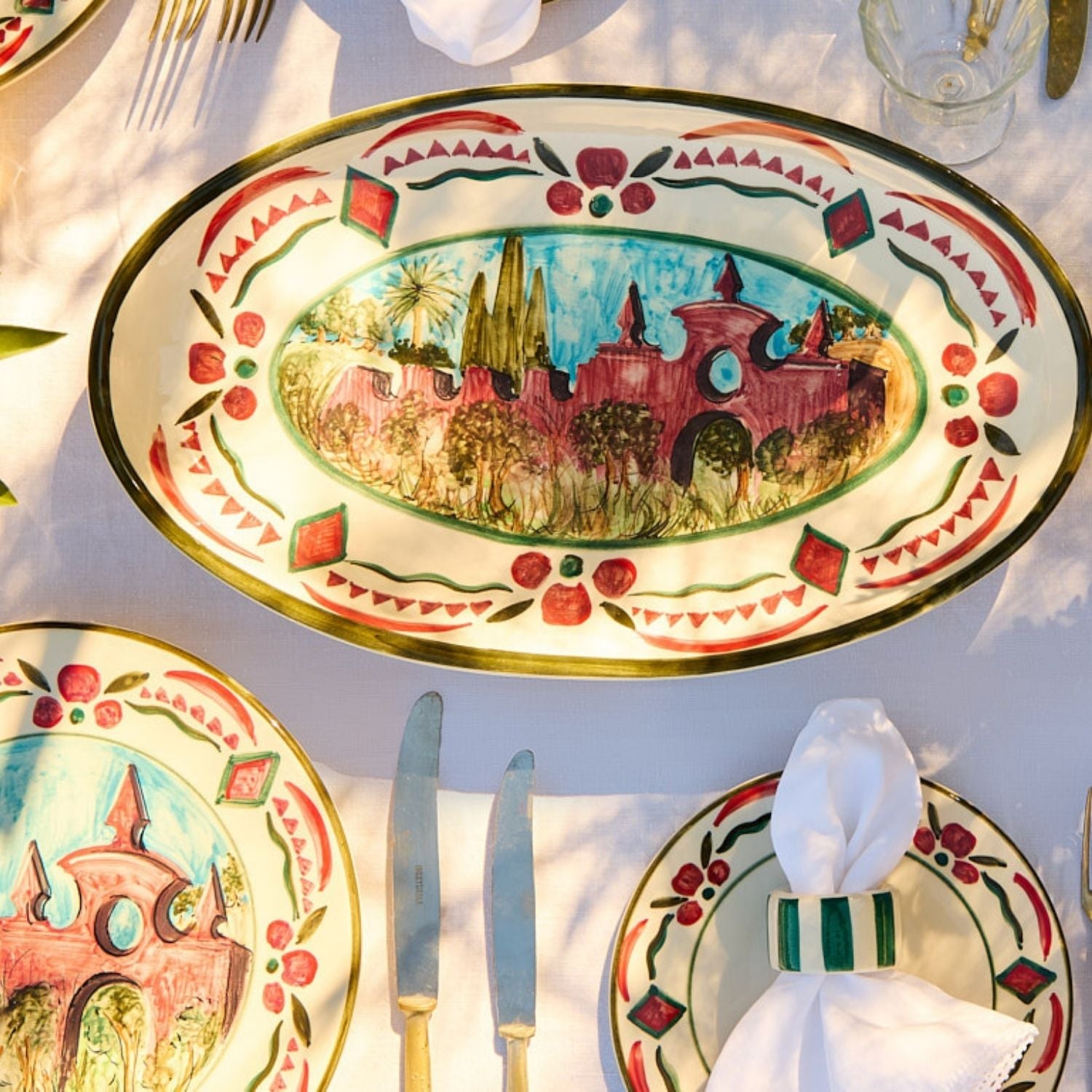 Large Maltese Garden Oval Platter
