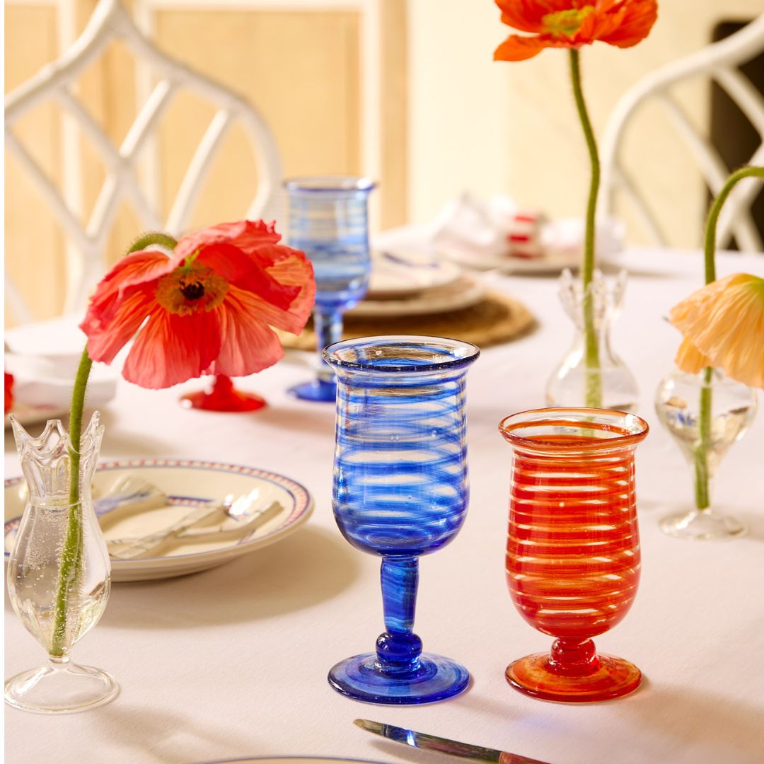 Handblown Ruby Spiral Wine Glass