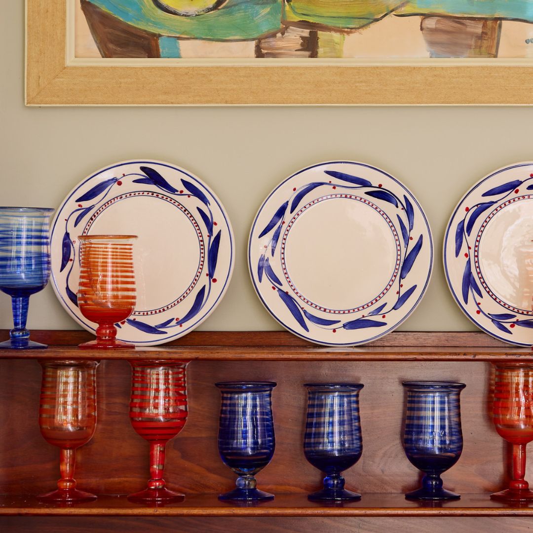 Handblown Indigo Spiral Wine Glasses (Set of 4)