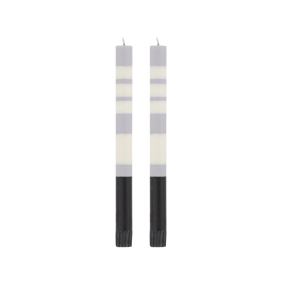 Pair of Guardsman Grey, Black & Pearl White Striped Dinner Candles