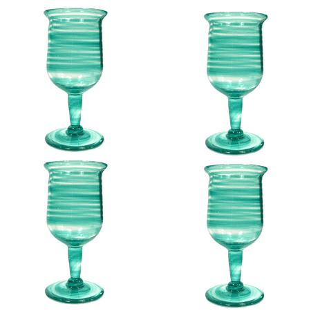 Handblown Cyan Spiral Wine Glasses (Set of 4)