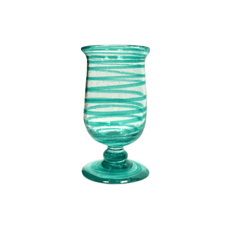 Handblown Cyan Spiral Water Glass