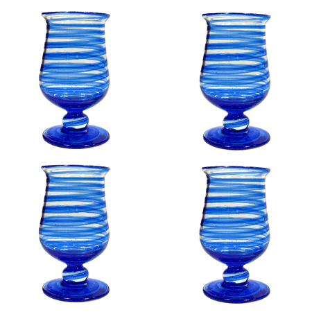 Handblown Indigo Spiral Water Glasses (Set of 4)