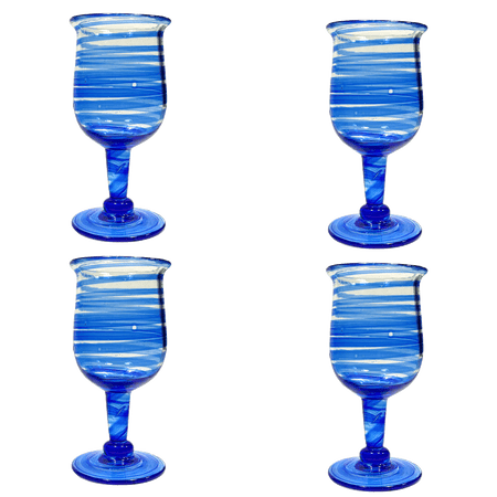 Handblown Indigo Spiral Wine Glasses (Set of 4)