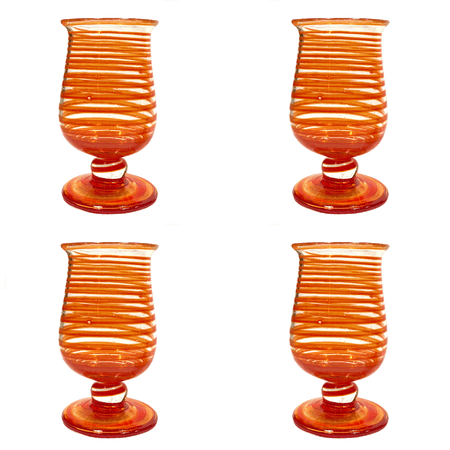 Handblown Ruby Spiral Water Glasses (Set of 4)