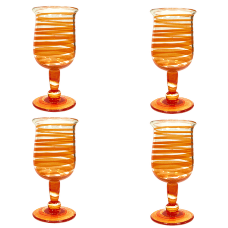 Handblown Ruby Spiral Wine Glasses (Set of 4)
