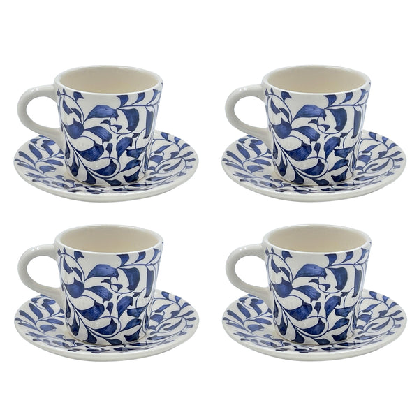 Espresso Cup & Saucer in Navy Blue, Scroll, Set of Four