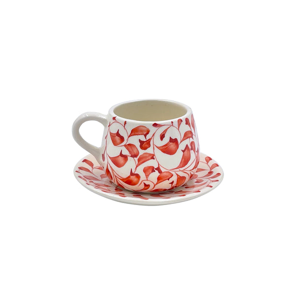 Coffee Cup & Saucer in Red, Scroll
