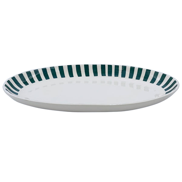 Large Oval Platter in Green, Stripes