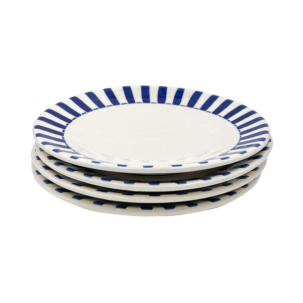 Dinner Plate in Navy Blue, Stripes, Set of Four