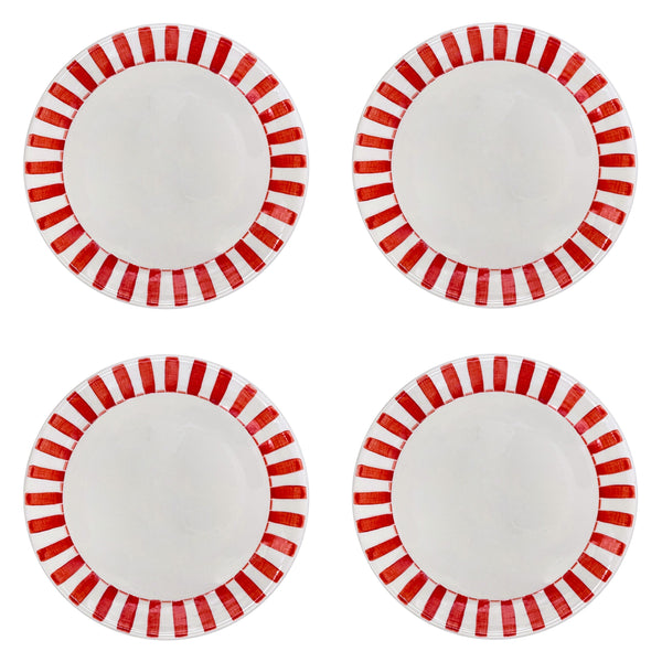 Dinner Plate in Red, Stripes, Set of Four
