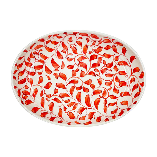 Small Oval Platter in Red, Scroll
