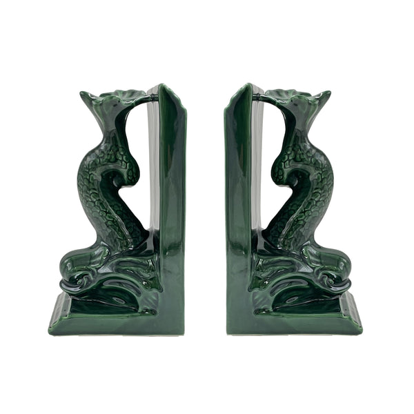 Pair of Dolphin Bookends in Emerald Green